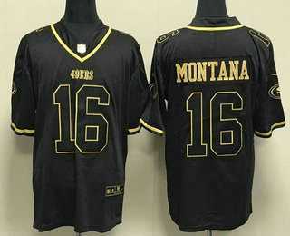 Mens San Francisco 49ers #16 Joe Montana Black Gold Stitched Jersey